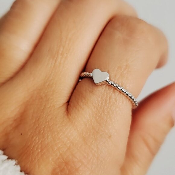 Simple Sterling Silver Heart Ring, Thin Heart Women Ring, 925 Minimalist Ring, - Picture 8 of 9
